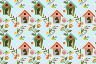 Birds and Birdhouses Seamless Pattern