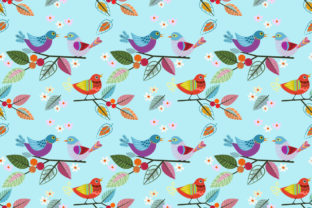 Colorful Cute Bird on Branch Pattern