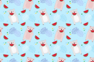 Cute Bear Eating Water Melon Pattern