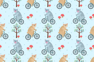 Cute Bear Riding Bike in Forest Pattern