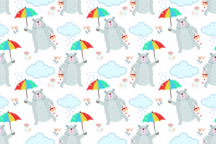 Cute Cartoon Bear with Umbrella Pattern