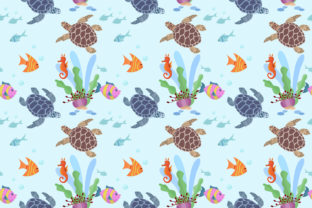 Cute Turtle and Fish Seamless Pattern