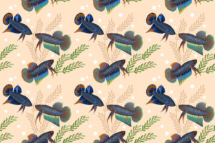 Siam Fighting Fish Seamless Pattern